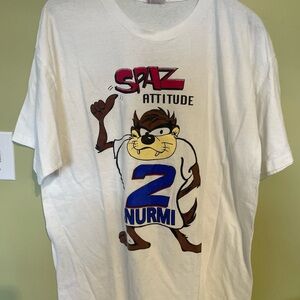 Hanes White Crew Tee with Neck Spaz Taz looney Tunes XXL